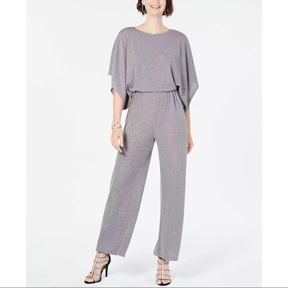 Jessica Howard Blouson Silver Sparkle Jumpsuit size 8P